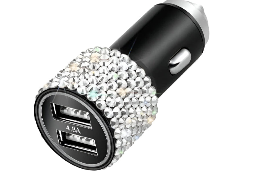 Dual USB Car Charger, 4.8A Output, Bling Crystal Diamond Car Decorations Accessories Fast Charging Adapter for Iphones Android Ios, Samsung Galaxy, LG, Nexus, HTC (Silver)